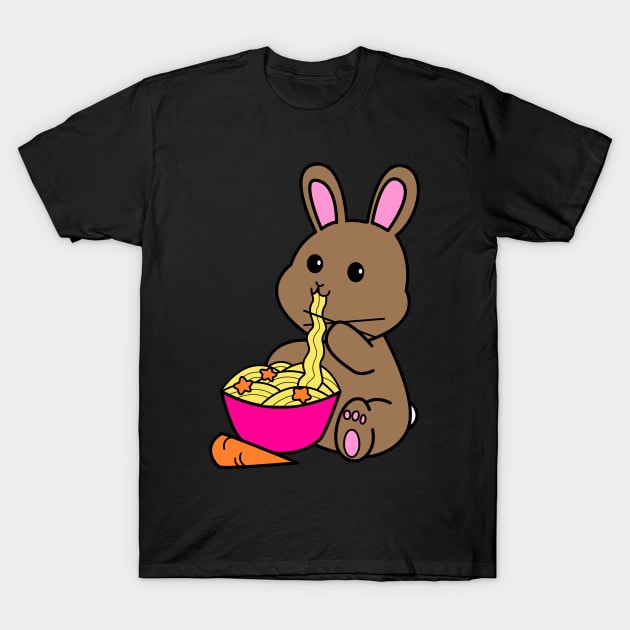 Chibi Bunny Eating Carrot Ramen - black T-Shirt by Elizabeths-Arts